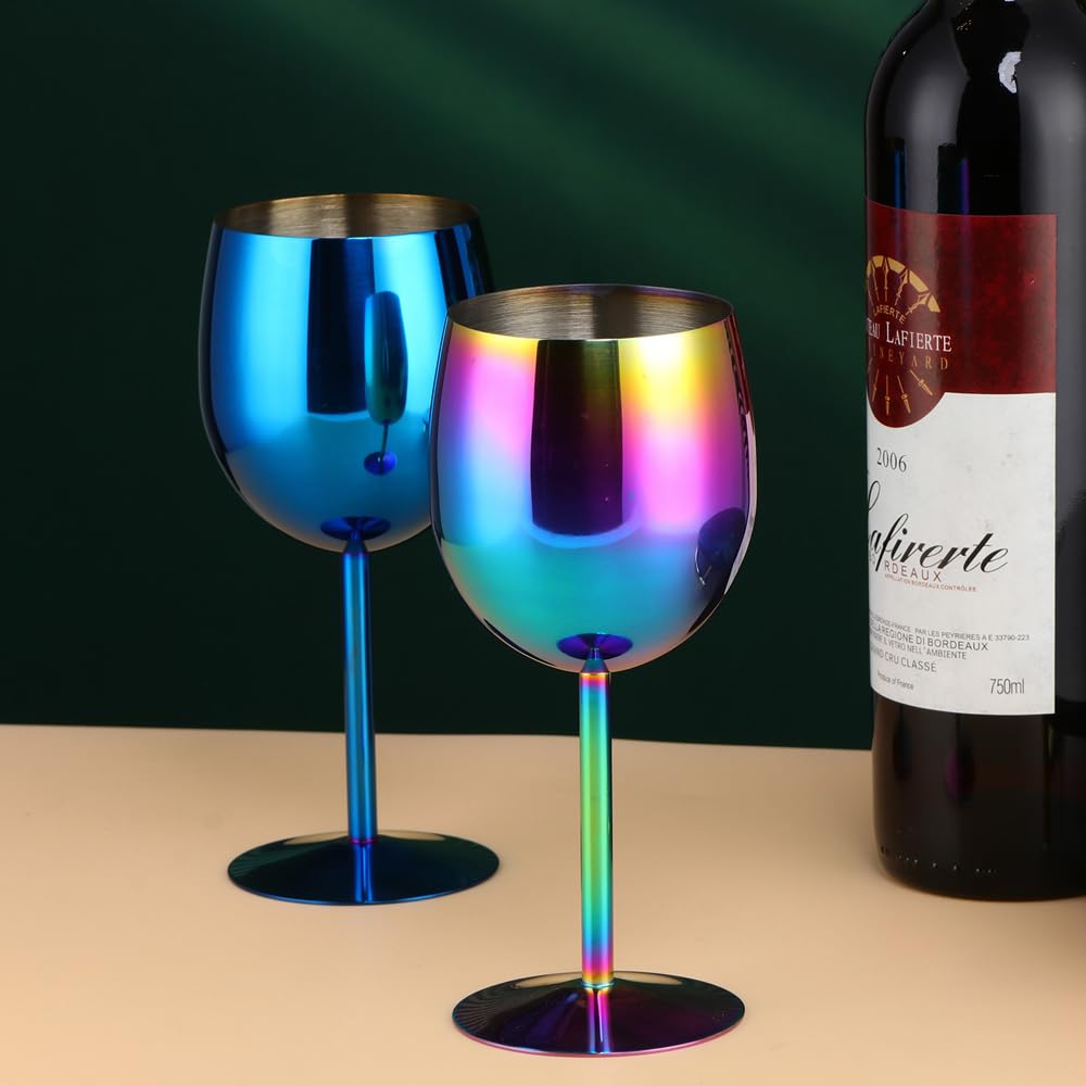 DOCBLACK Unbreakable Wine Glasses set Stainless Steel Red White Wine Goblet Metal 11.8 oz(350 ml) Fancy Unique Glasses for Wine Lovers Gifts Champagne Cocktail Tall Glasses Colorful(Rainbow 1-Piece)