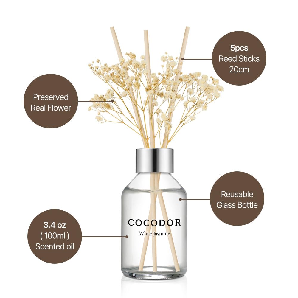 COCODOR Flower Reed Diffuser Set / 3.4oz / Flower Garden/Scent Diffuser with Sticks Home Fragrance Reed Diffuser for Bathroom Shelf Decor