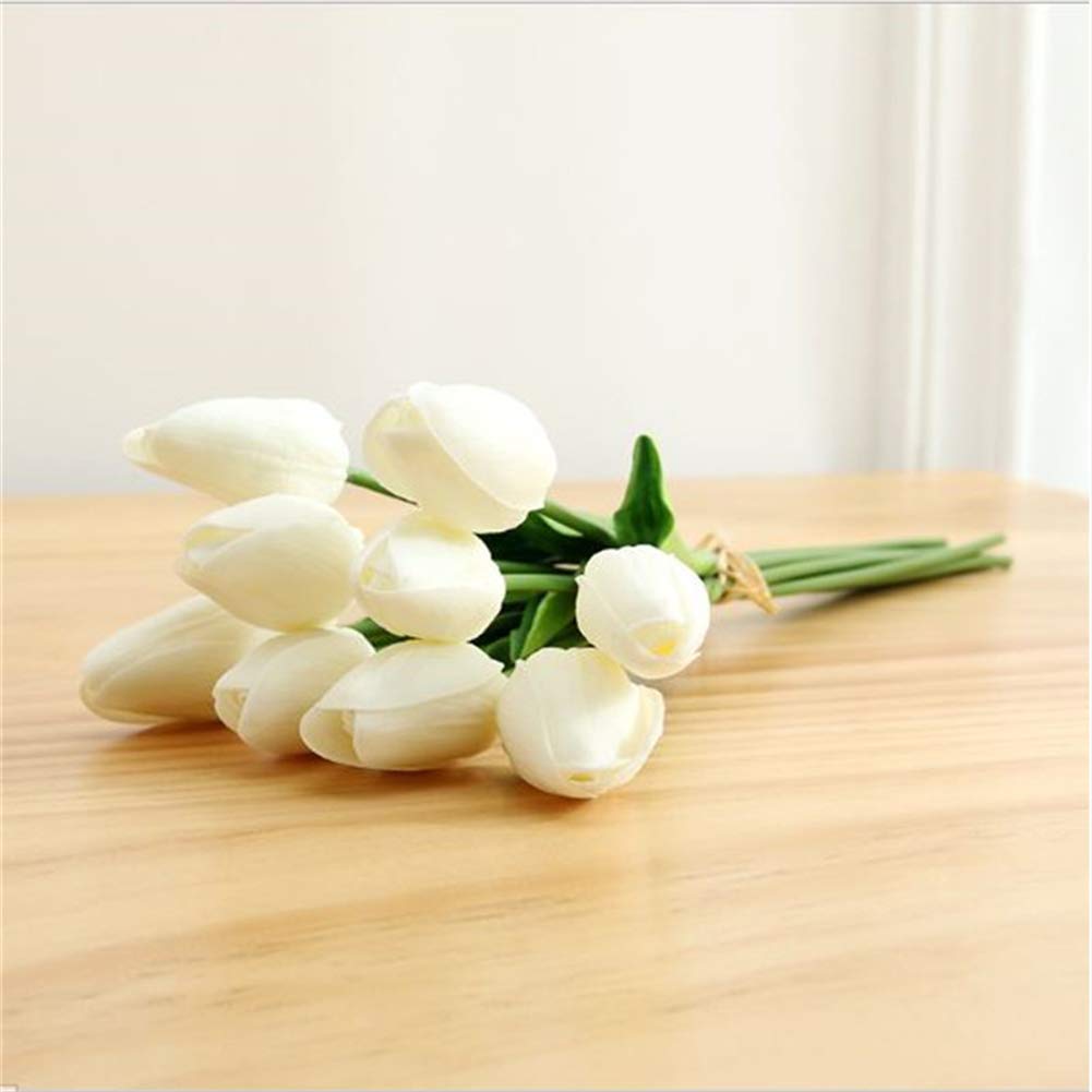 chilsoby 30 Pcs Artificial Tulip Flowers Real Touch Tulips Fake PU Tulip Flower Bouquet for Home Wedding Party Office Decor (Off White)
