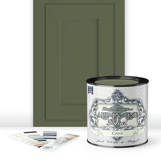 ALL-IN-ONE Paint, Durable cabinet and furniture paint. Built in primer and top coat, no sanding needed. Includes our 30 featured color card - Crete, Quart
