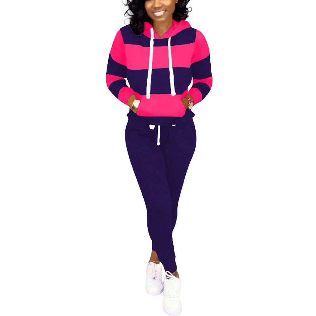 Nimsruc Women's Two Piece Outfits Jogging Suits Long Sleeve Workout Pants Sets Casual Tracksuit Rose Red XL