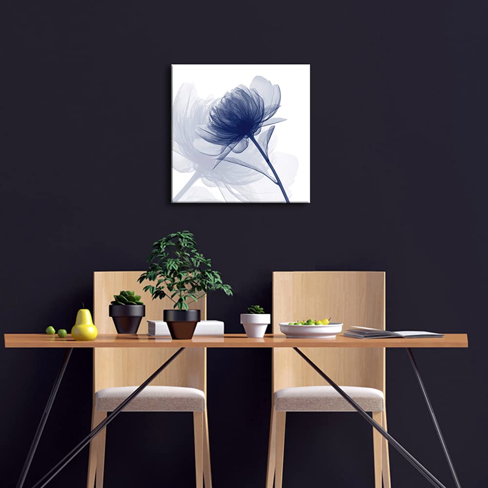 Wieco Art Blue Flickering Flower Modern Abstract Canvas Wall Art Gallery Large Wrapped Perfect Floral Pictures Paintings on Canvas Print Artwork Ready to Hang for Living Room Bedroom Home Decor L