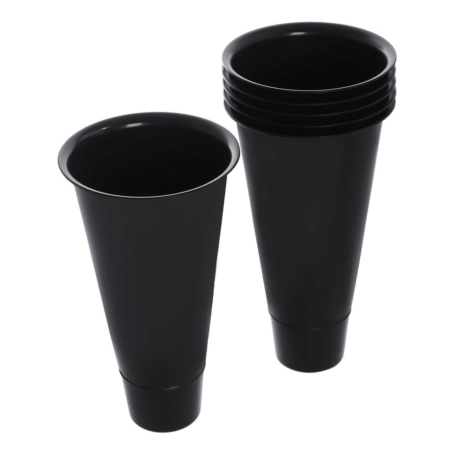 Fichiouy Mobile Flower Display Shelf with 6 Plastic Buckets, Rolling Heavy Duty Metal Plant Stand Flower Bucket Stand with Wheels,2 Tiers Flower Cart(Gold+Black)