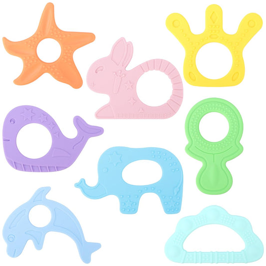 BEBOAN Silicone Baby Teething Toys, 8 Pack Cute Baby Teether Teething Ring Chew Toys Frozen Teether, BPA Free Easy to Grip Gifts for Infant Girls Boys 3 Months +