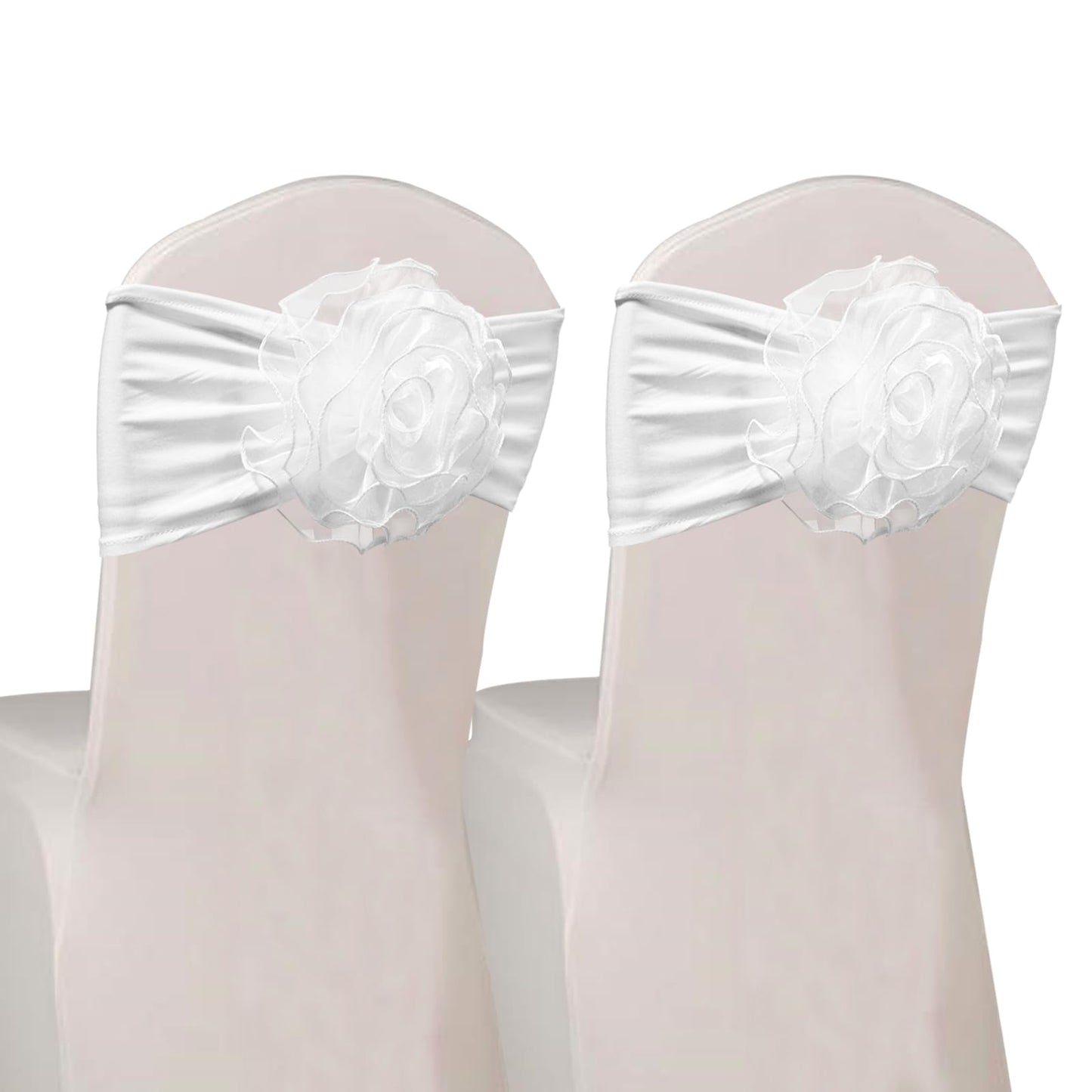 SFN 2 PCS White Flower Chair Sashes Chair Cover Chair Spandex Bands Bows tie for Thanksgiving Christmas Wedding Banquet Birthday Party Events Hotel Decoration