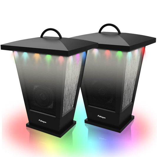 pohopa Bluetooth Speakers Waterproof, 2 Packs True Wireless Stereo Sound 20W Dual Pairing Lantern Outdoor Speakers with 20 Piece Sound Responsive LED Color Lights, Richer Bass, Black