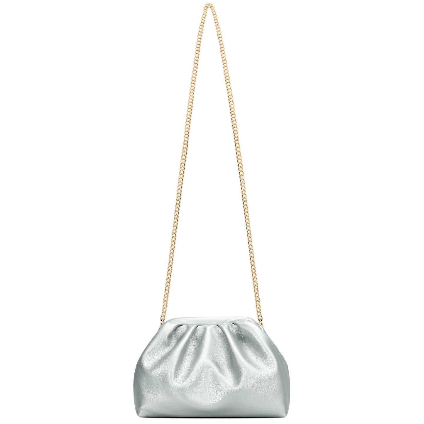 KKXIU Pleated Evening Handbag for Women Formal Clutch Purse with Removable Chain Strap Soft Wedding and Prom Bag Elegant Crossbody Clutch (Silver)