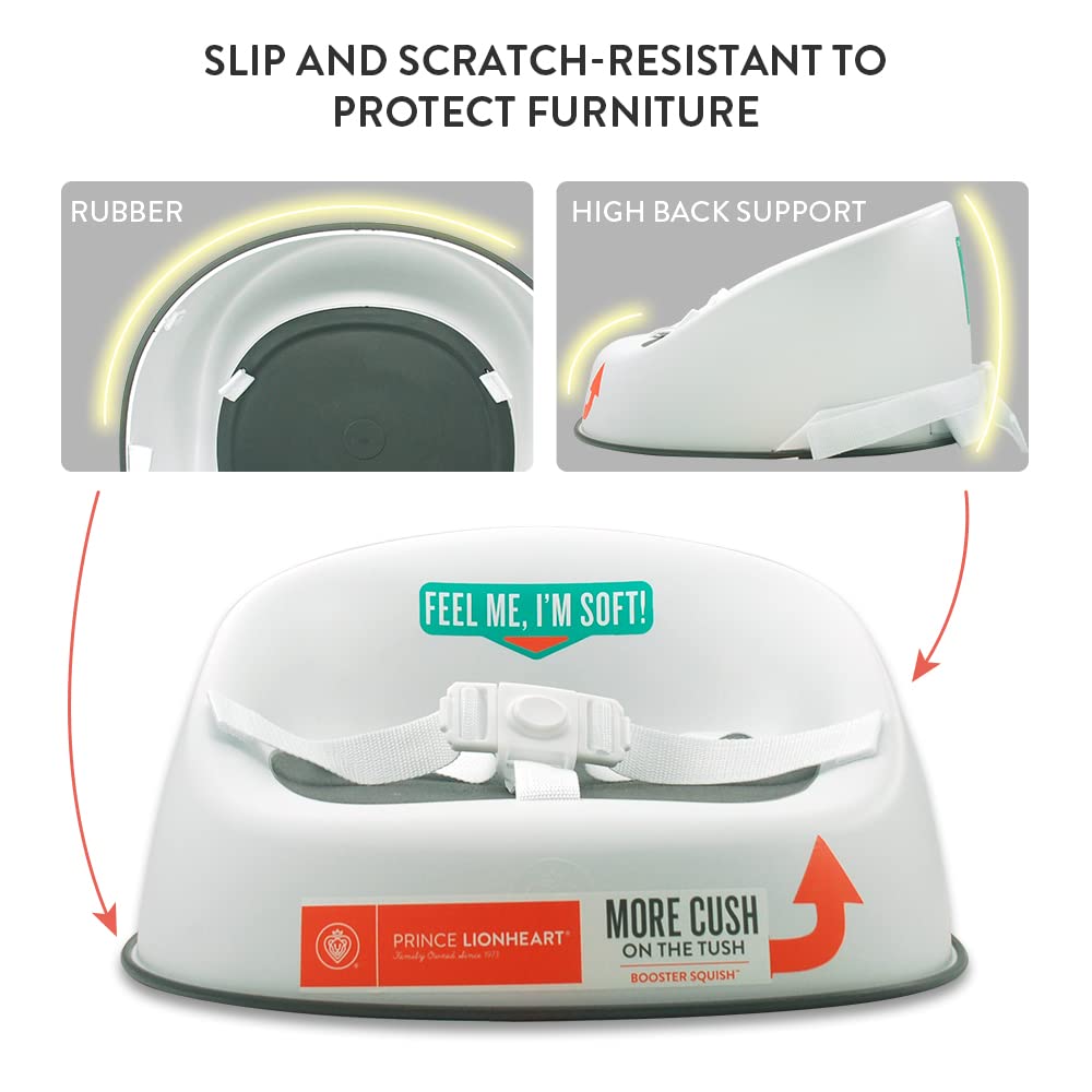 Prince Lionheart Squish Booster Seat, Gray, 3-Point Harness Dual-Strap System, Easy to Wipe Clean, Lightweight