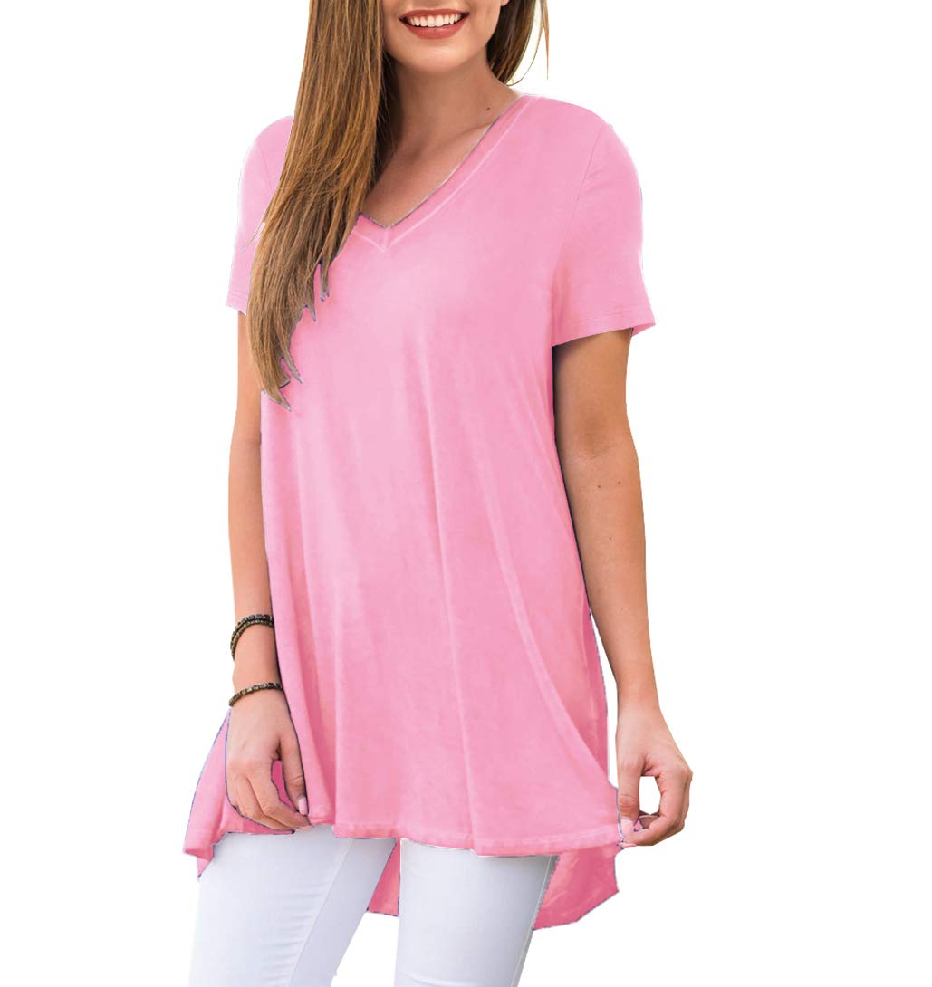 AWULIFFAN Summer Tops for Women Short Sleeve Casual Loose Tunic Top（Pink,Large）