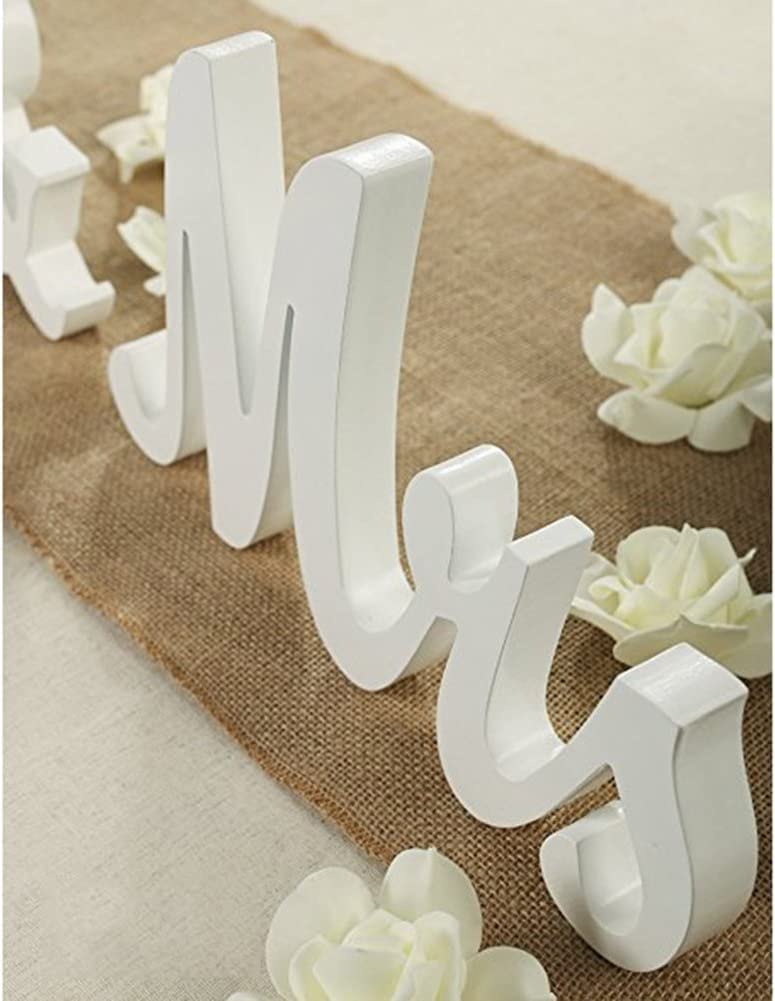 LinTimes Mr and Mrs Sign, Rustic Wooden Freestanding Mr & Mrs Letters Signs, Wedding Table, Photo Props, Party Table, Top Dinner Decorations, Just Married Anniversary Wedding Gifts, White