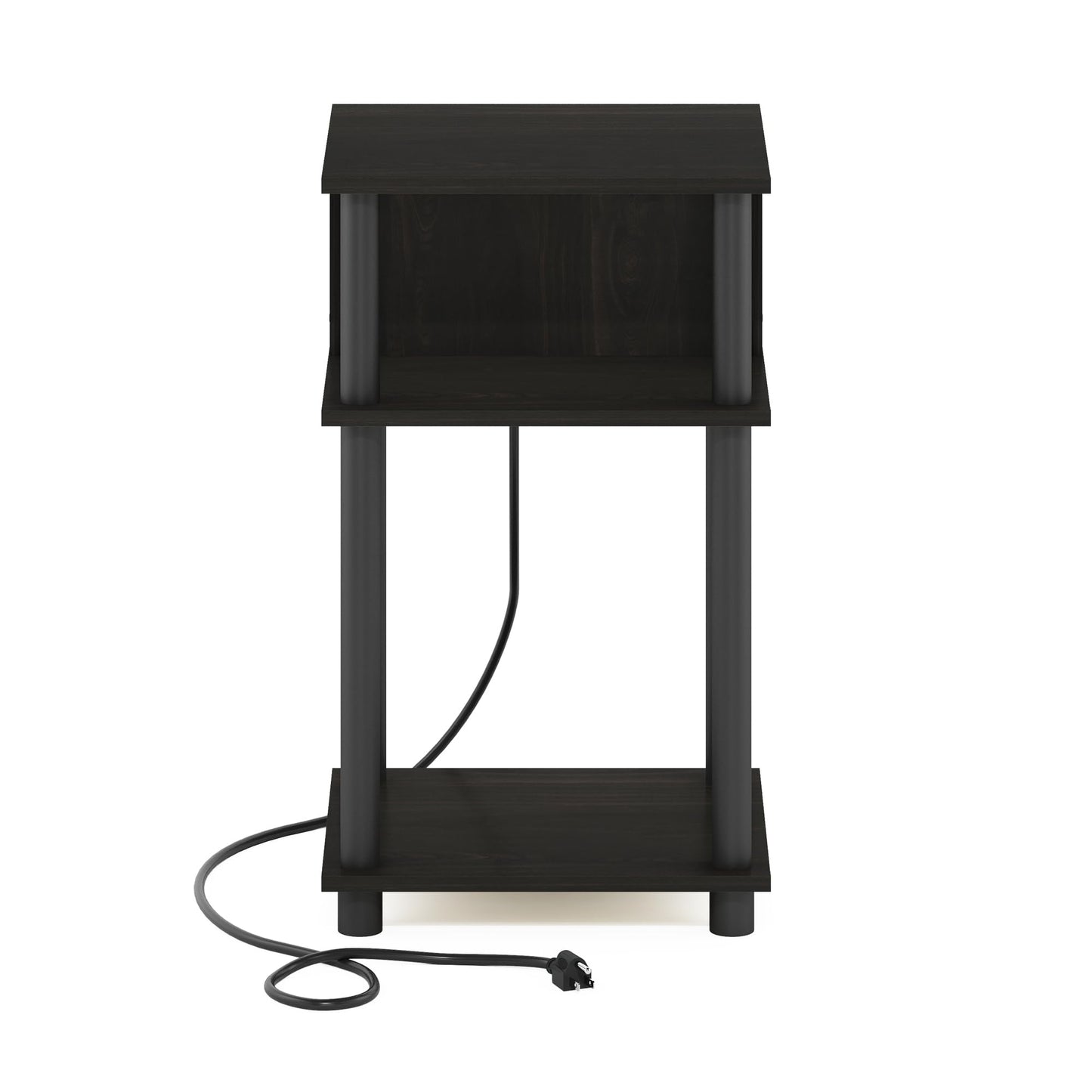 Furinno Just 3-Tier Turn-N-Tube Open Storage End Table with USB and Type-C Charging Port, 11.42 (W) x 9.92 (H) x 6.91 (D) inches, Espresso/Black
