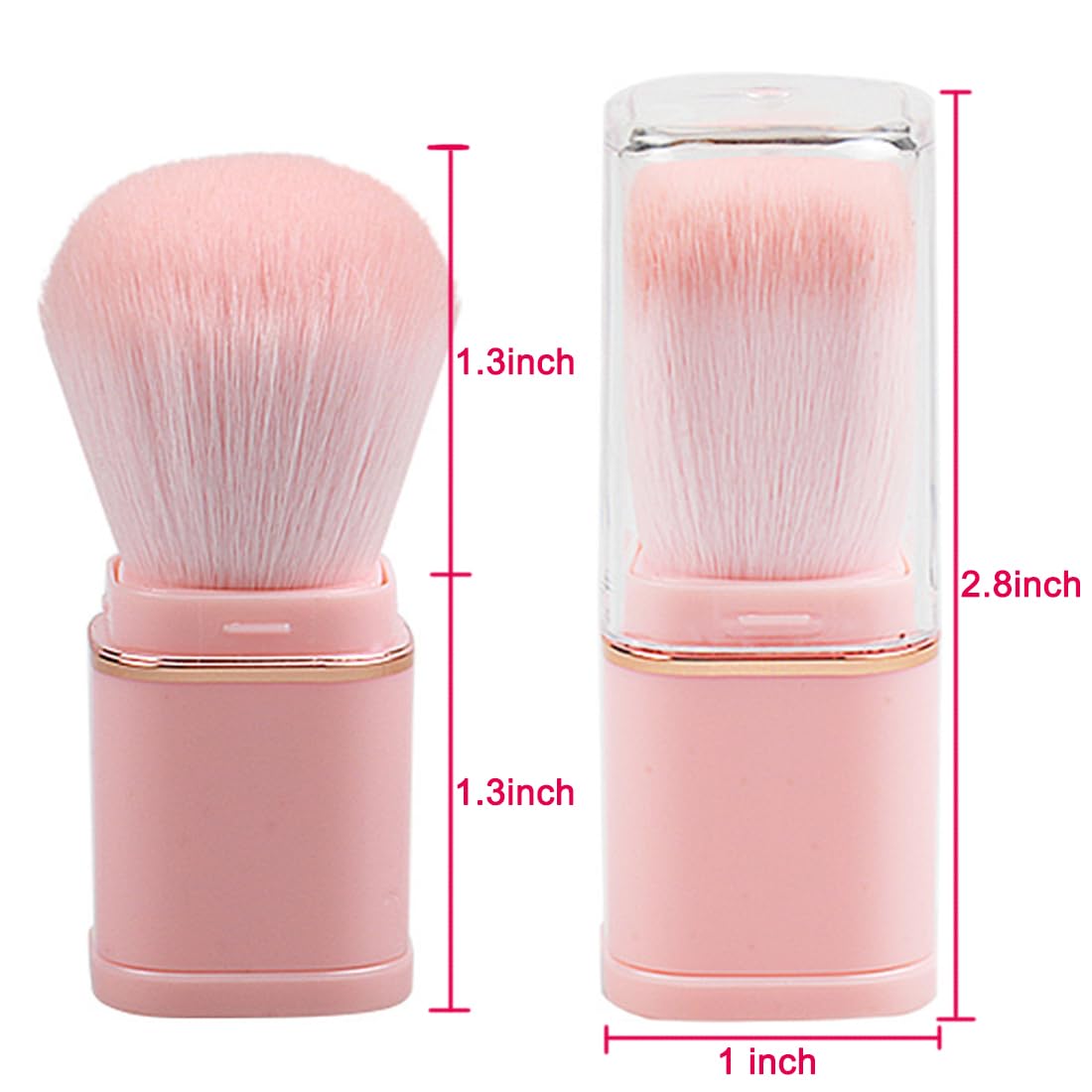 Reazana Retractable Kabuki Brushes 2pcs Powder Foundation Brush Contour Blush Bronzer Face Blender Brush Liquid Cream Mineral Buffing Blending Makeup Brushes Thick Dense Soft Synthetic Fibers (Pink)
