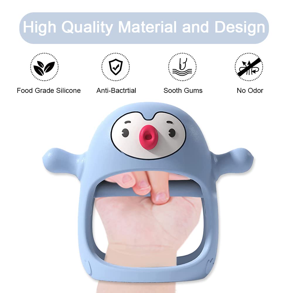 Smily Mia Baby Teething Toys for 0-6Months, Teethers for Babies 3-6Months | Penguin Teether | Hand Teether |Teething Mittens for Teething Relief, Baby Pacifier |New Born Essentials, Light Blue