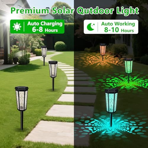 TITIMIO Solar Powered Pathway Landscape Lights 4 Pack, RGB Color Changing+Warm White Outdoor Waterproof Solar Yard Lights for Garden Sideway Outside, Patio, Path, Yard, Walkway, Driveway, 2 Modes