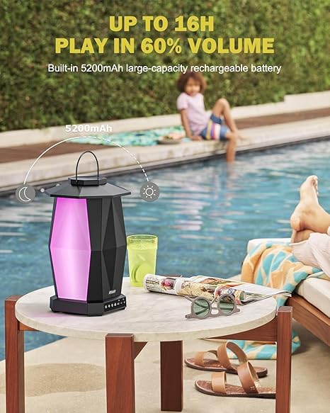 INGA Outdoor Speaker, Bluetooth Wireless Speaker with Lights, Sync up to 100 Speakers, IPX5 Waterproof, 25W, 2 Packs, Portable for Outdoors/Patio/Porch/Pool