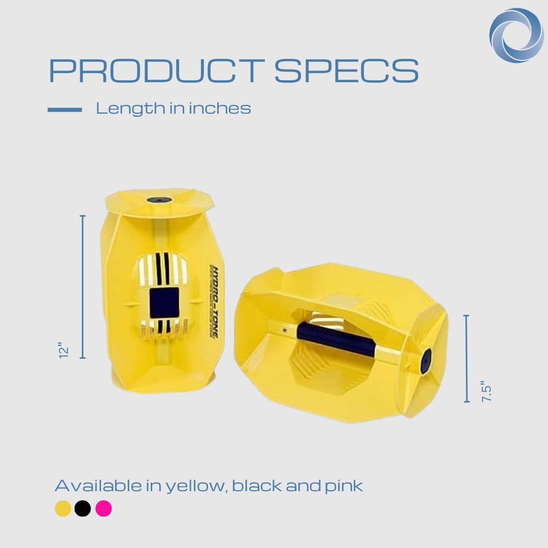 Hydro Tone - HYDRO-BELL Pool Exercise Equipment Dumbbells Pair | Water Weights | Functional Strength Training in the Pool | Aquatic Exercise Equipment | Quick Start Guide (Yellow)