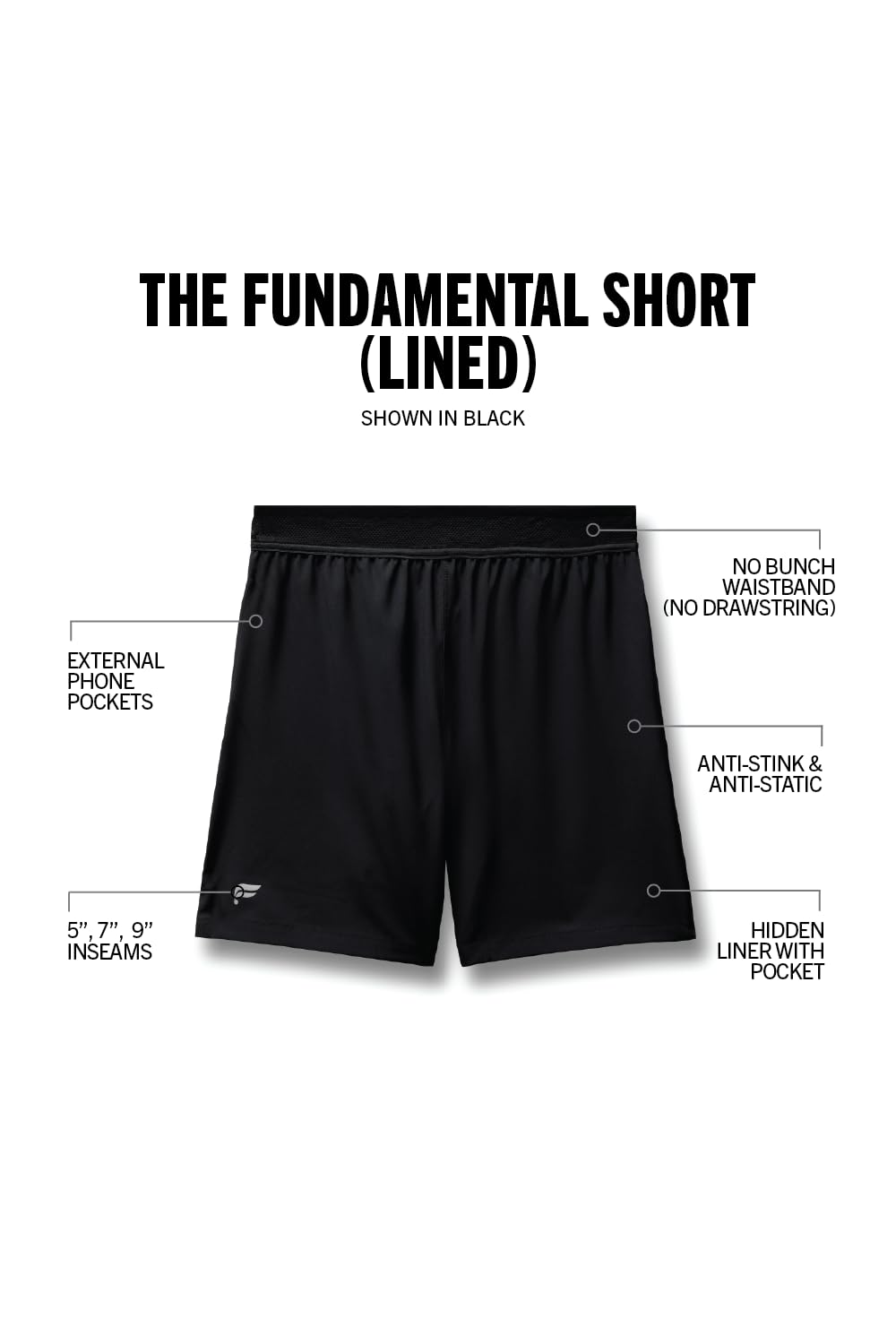 Fabletics Men's The Fundamental Short (Lined), Workout, Running, Training, Gym, Yoga, Ultra Lightweight, Athletic, 9" Inseam, XS, Black