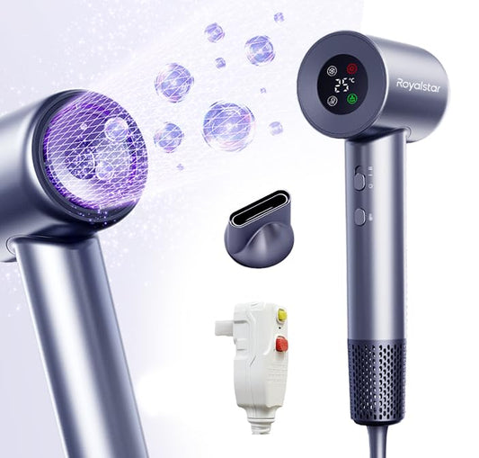 Hair Dryer, 110000 RPM Professional High Speed Blow Dryer Negative Ionic Care Hair Dryer for Fast Drying, Low Noise, HD Display Hairdryer for Curly Straightener, Thermo-Control Hairdryer with Nozzle