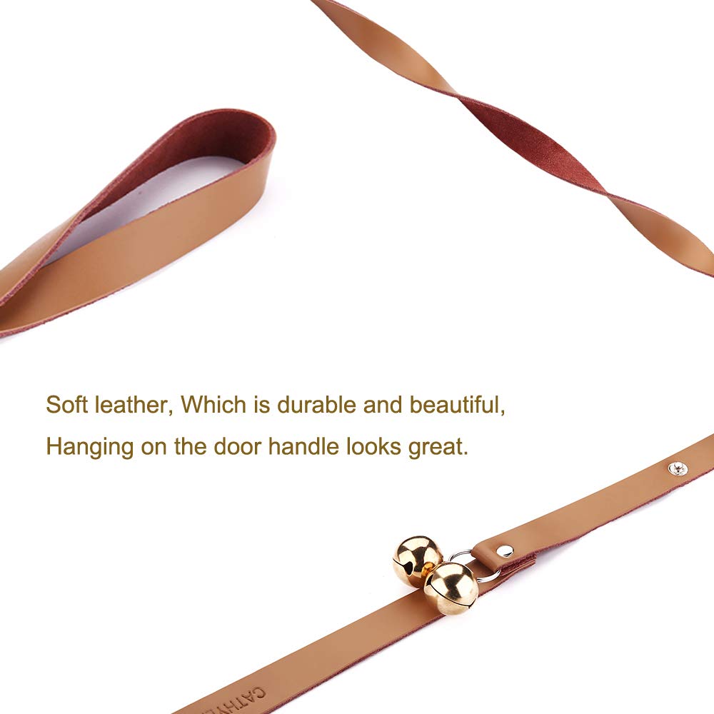CATHYLIFE Leather Dog Doorbells for Door Knob/Potty Training/Go Outside, Length Adjustment Copper Dog Bell, Housetraining Hanging Bell, Brown Leather Golden Bells.