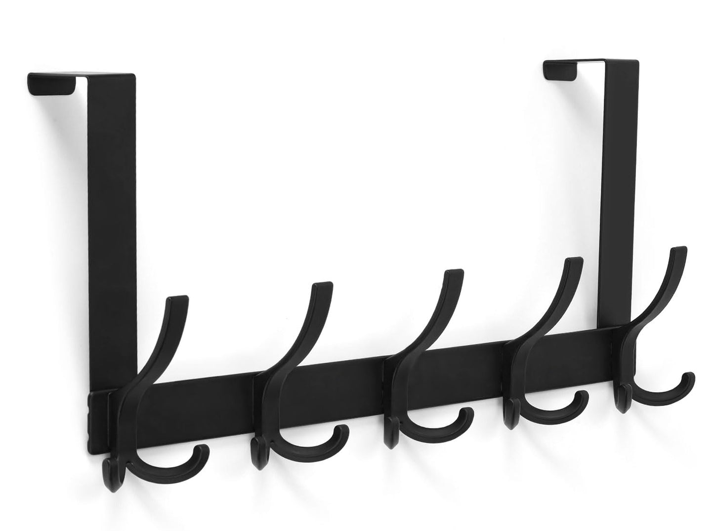 Optish Over The Door Hooks for Hanging, Over The Door Hanger, Over The Door Towel Rack for Bathroom with 5 Triple Coat Hooks, Bathroom Towel Holder Towels Hanger (Black, 1 Pack)