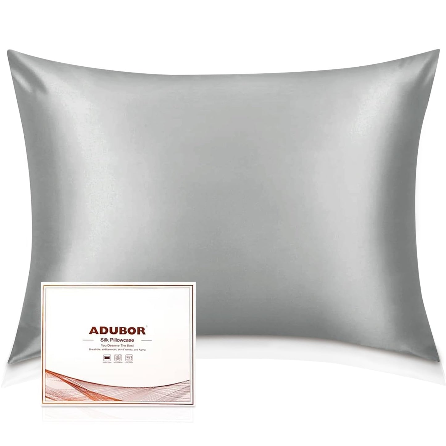 Adubor Silk Pillow Cases - 100% Pure Mulberry Silk, 23 Momme 6A Grade Fibers, 900 Thread Count, Silk Pillowcase for Hair and Skin Health, with Hidden Zipper (Standard 20''×26'', Lvory White, 1PC)