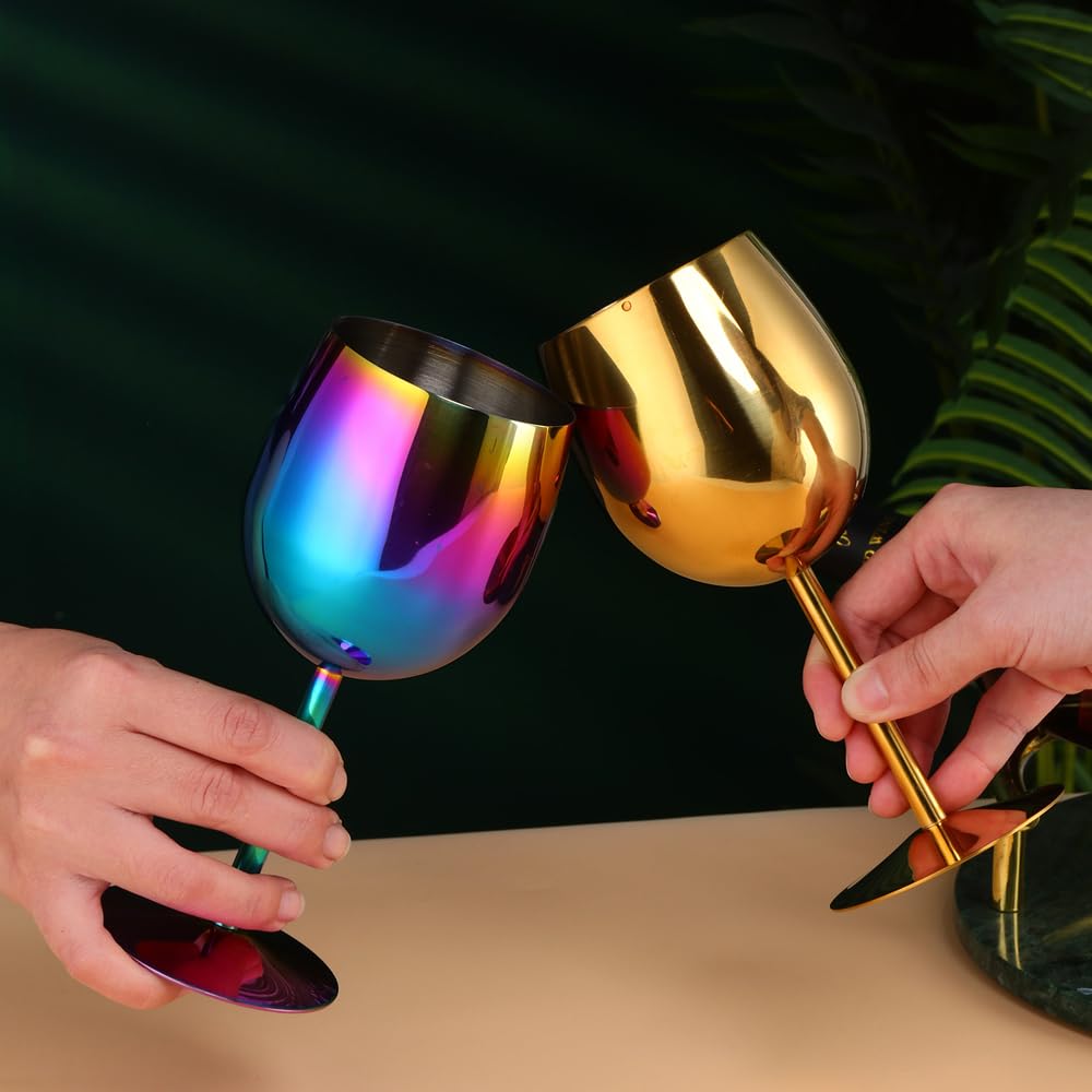 DOCBLACK Unbreakable Wine Glasses set Stainless Steel Red White Wine Goblet Metal 11.8 oz(350 ml) Fancy Unique Glasses for Wine Lovers Gifts Champagne Cocktail Tall Glasses Colorful(Rainbow 1-Piece)