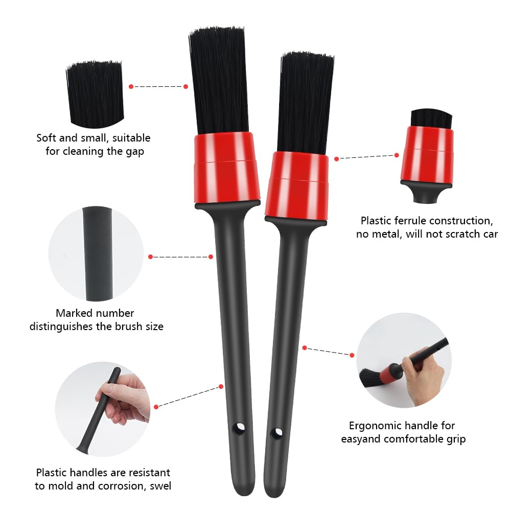 pulwury 9pcs Detailing Brush Set,Interior Cleaning Brush,Steel Wire & Tire Brush Automotive Cleaning Brush Kit,for Cleaning Engine, Body Exterior Surface, Carpet, Truck, SUV, RV, Motorcycle