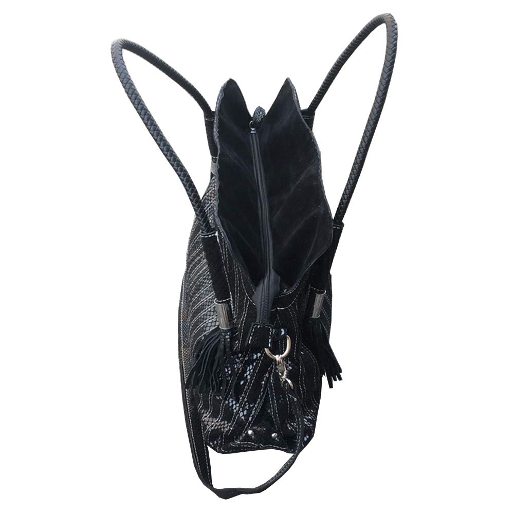 Women’s Multicolor Boston Bag Genuine Leather Colorful Large Tote Handbag Purse (Black-Middle size)