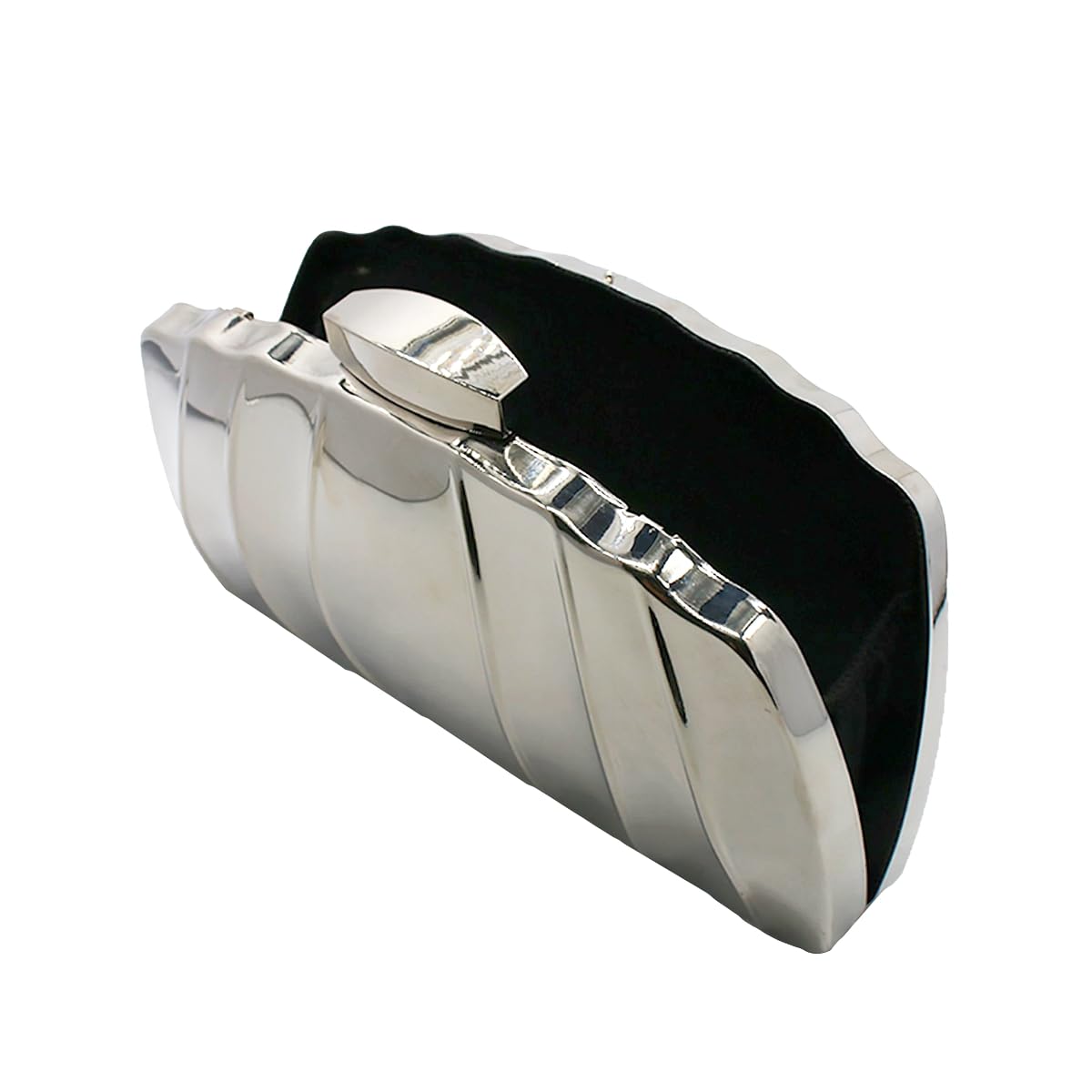 PENGZHI Women Sparkly Metal Clutch Purse Unique Metallic Evening Bag Wedding Clutch Metal Box Handbag Purse Party Shoulder Bag, Silver