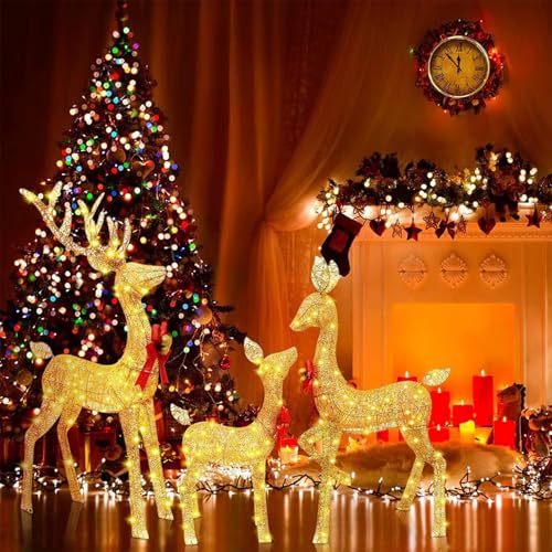 5ft 3-Piece Lighted Christmas Deer Family Set for Outdoor Yard and Indoor Holiday Decoration, Lighted Reindeer Decor