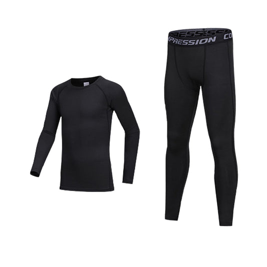 SS COLOR FISH Boys Compression Shirt Long Sleeve and Pants Set Youth Undershirts Athletic Tights Baselayer for Kids Baseball Black