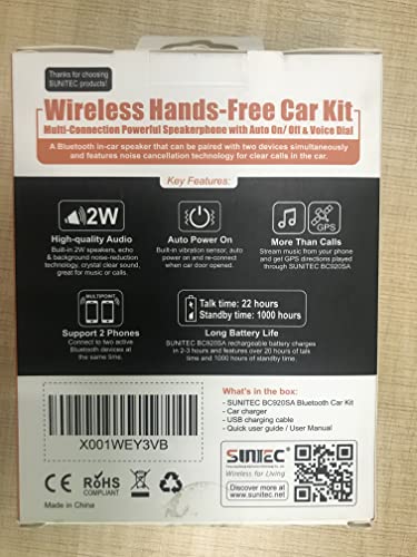 Bluetooth Phone Speaker for Car, SUNITEC Hands Free Bluetooth Car Speaker for Cell Phone, Support Siri Google Voice Assistant, AUTO Power ON Off, Speakerphone with Visor Clip