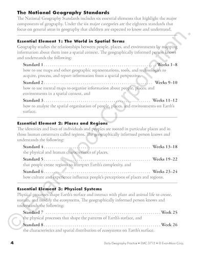 Evan-Moor Daily Geography Practice, Grade 4, Homeschooling and Classroom Resource Workbook, Reproducible Worksheets, Teaching Edition, Downloadable Maps, USA, World, Continents, Oceans, Countries