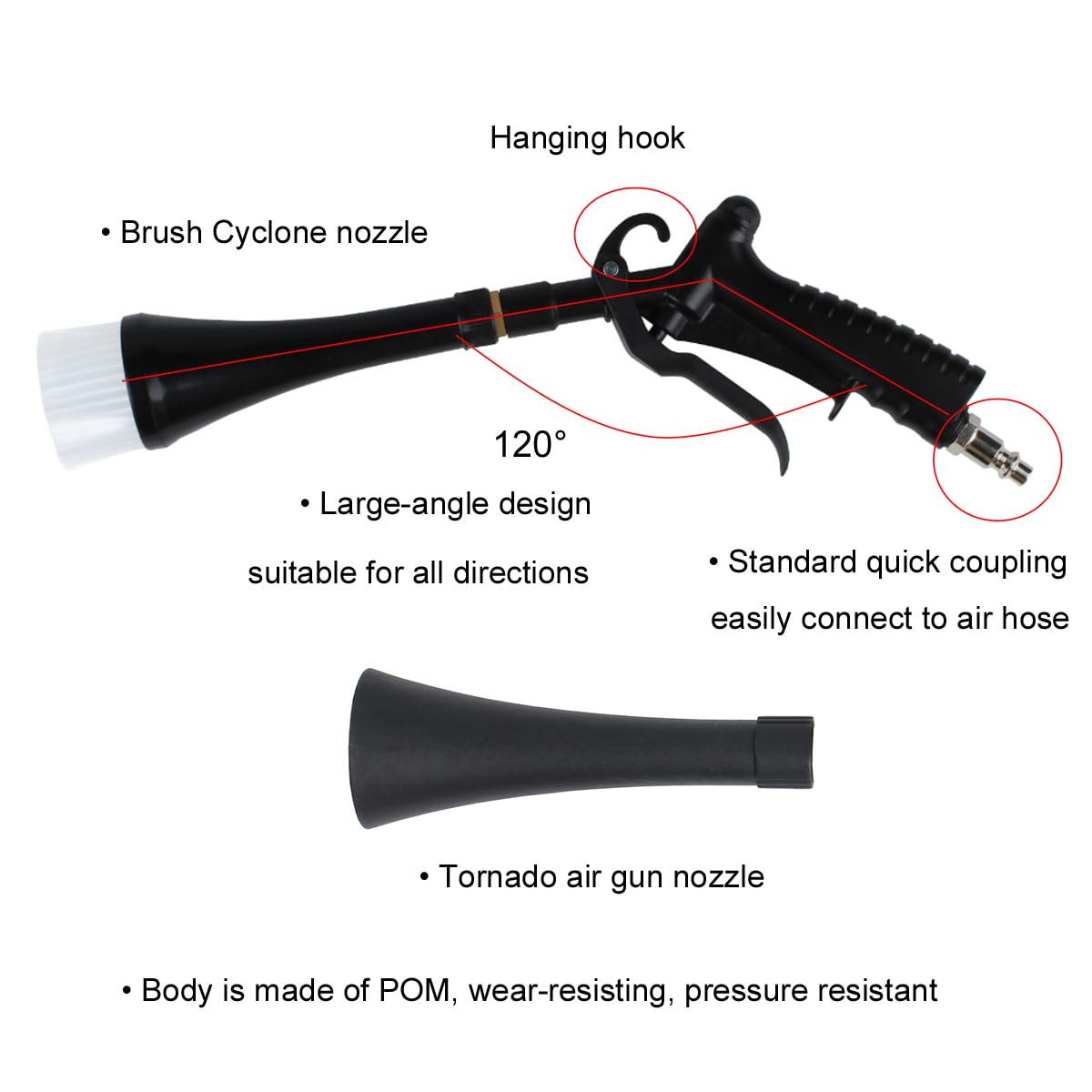 Air Blower Gun for Car Detailing Cleaning Tool with Tapered Nozzle, Tornado Blow Gun Car Clean Gun, Works with Air Compressor