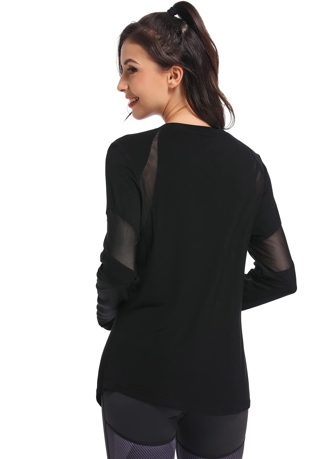 Muzniuer Women's Long Sleeve Yoga Workout Shirt - Breathable Activewear with Thumb Hole (Black, S)