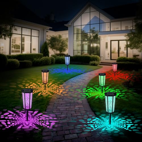 TITIMIO Solar Powered Pathway Landscape Lights 4 Pack, RGB Color Changing+Warm White Outdoor Waterproof Solar Yard Lights for Garden Sideway Outside, Patio, Path, Yard, Walkway, Driveway, 2 Modes