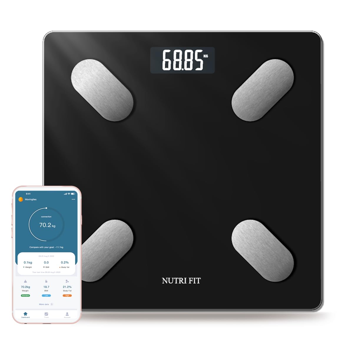 NUTRI FIT Smart Scale for Body Weight Body Composition Monitor, Bathroom Digital Weighing Scale with BMI, Body Fat, Muscle Mass, Accurate Bluetooth Home User Health Equipment Sync Apps
