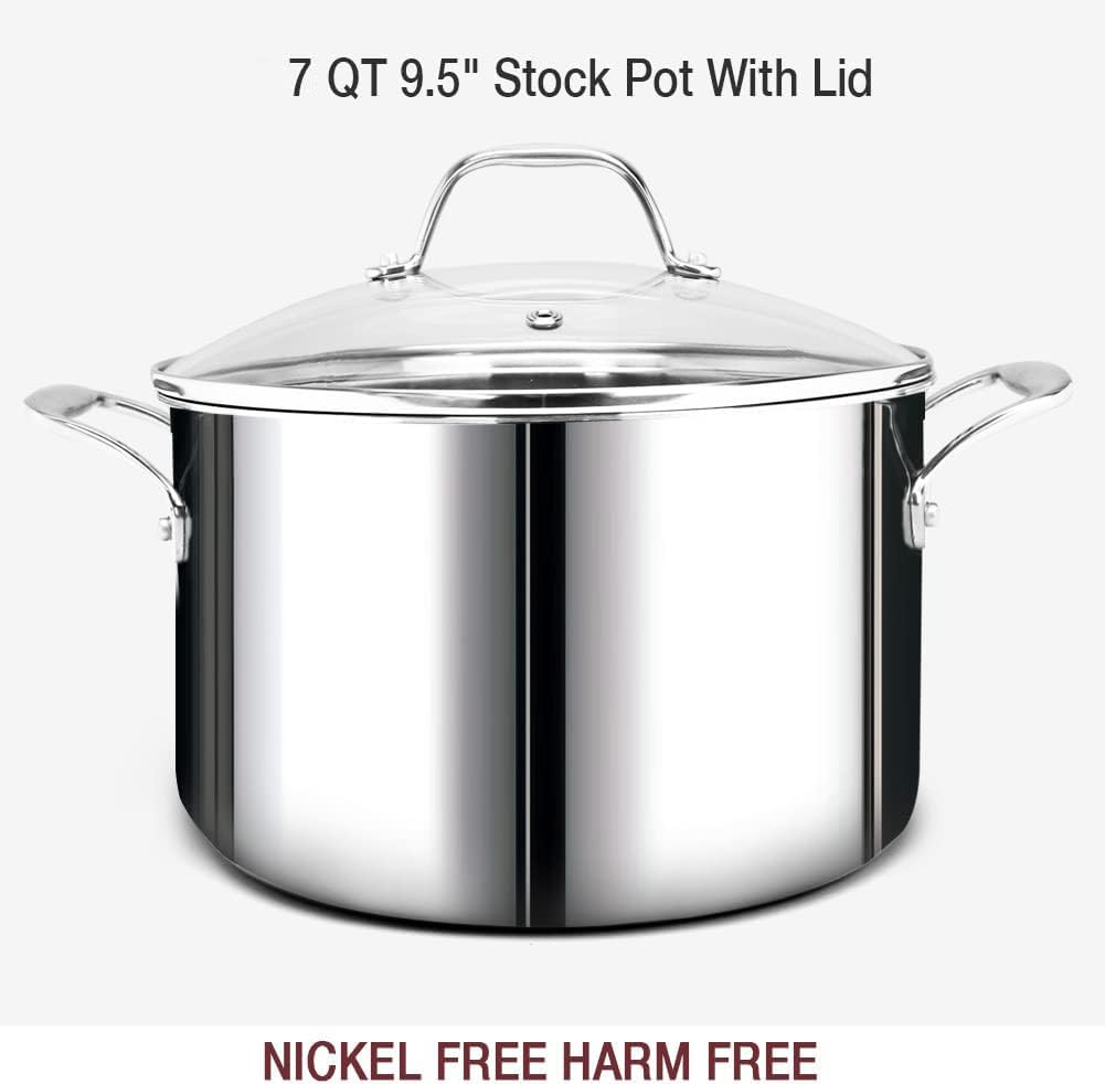 HOMICHEF 14-Piece Nickel Free Stainless Steel Cookware Set Whole-Clad 3-Ply - Mirror Polished Pots And Pans Set - Healthy Cookware Set With Steamer - Non-Toxic Induction Cookware Sets