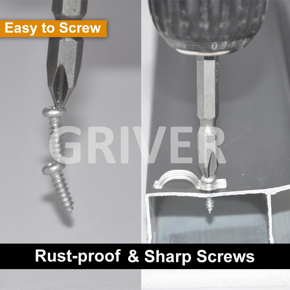 GRIVER 100 Pack Strip Light Mounting Brackets,Fixing Clips,One-Side Fixing,100 Screws Included (Ideal for 10mm Wide Waterproof Strip Lights)