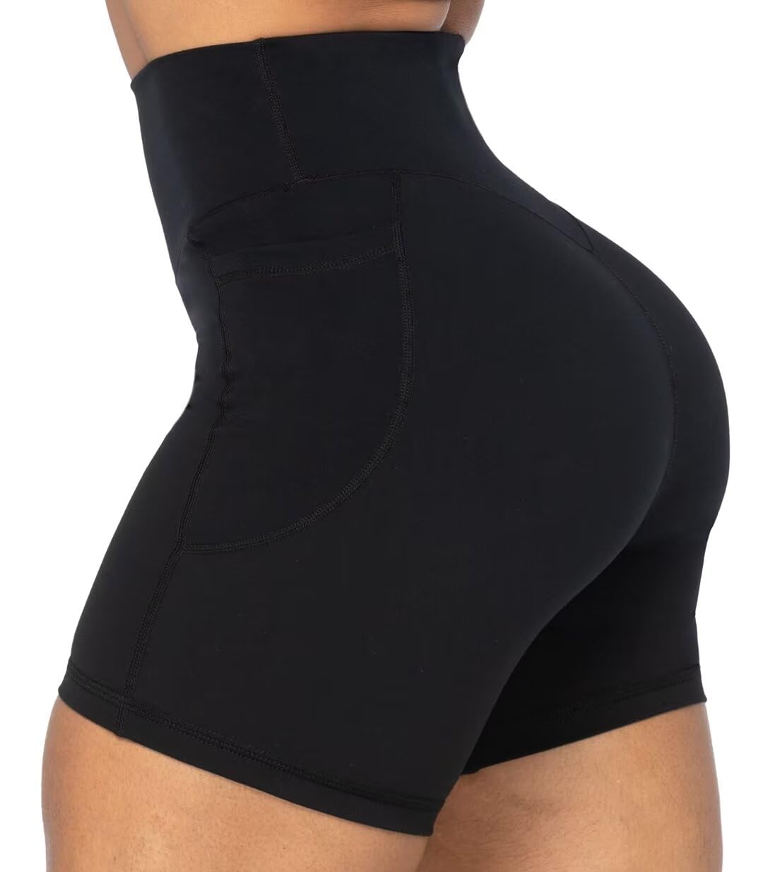 Sunzel Women's Biker Shorts in High Waist Tummy Control with Deep Pockets 5" Black+Black (2 Pack) X-Large