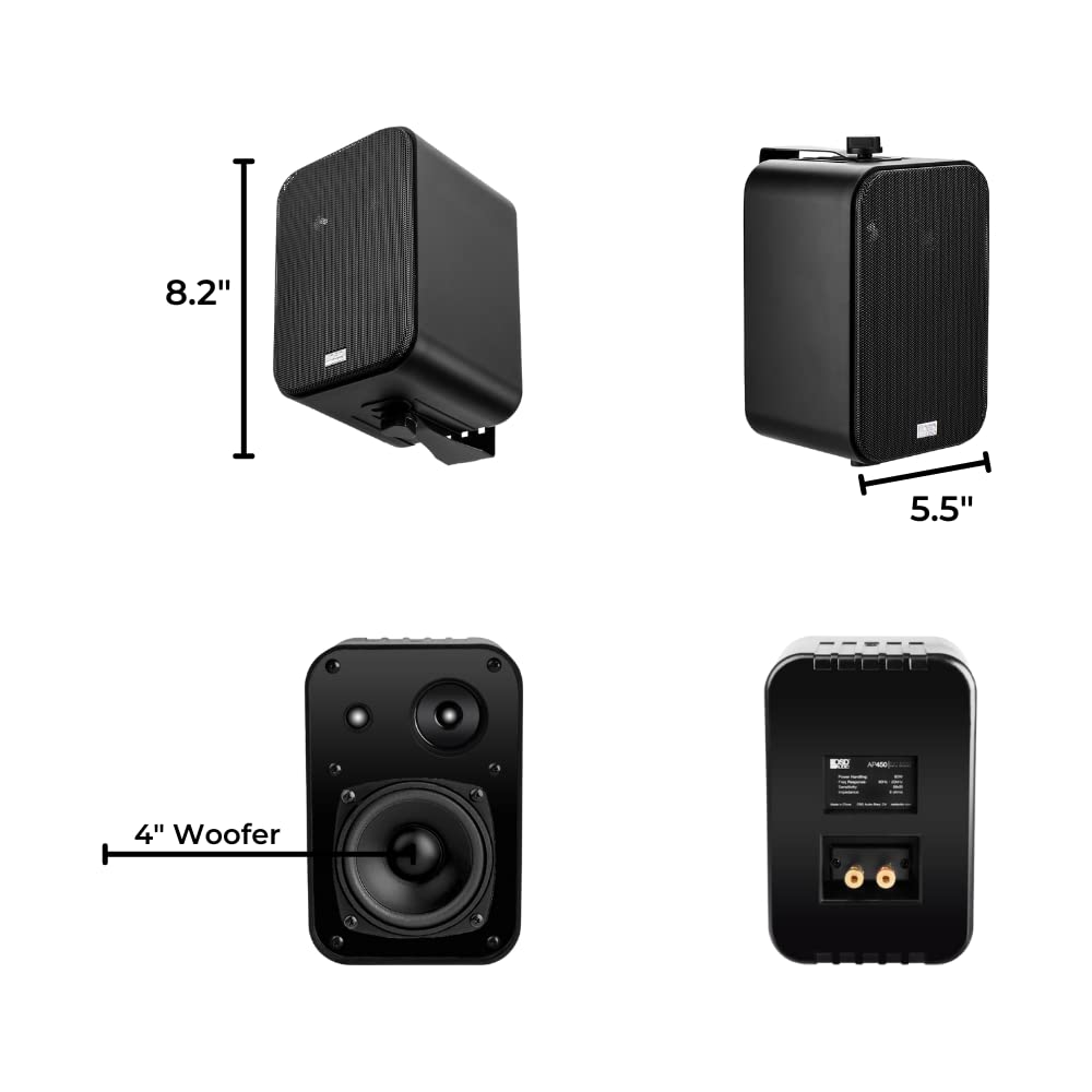 OSD 4" Outdoor Patio Speaker Pair 80W, IP54 Weather Resistant, Aluminum Grilles Black AP450