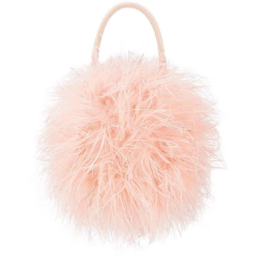Skying Women's Real Ostrich Feather Evening Purse Handbag Clutch, Party Gift Wool Bag Wallet Tote For Winter (Pink)