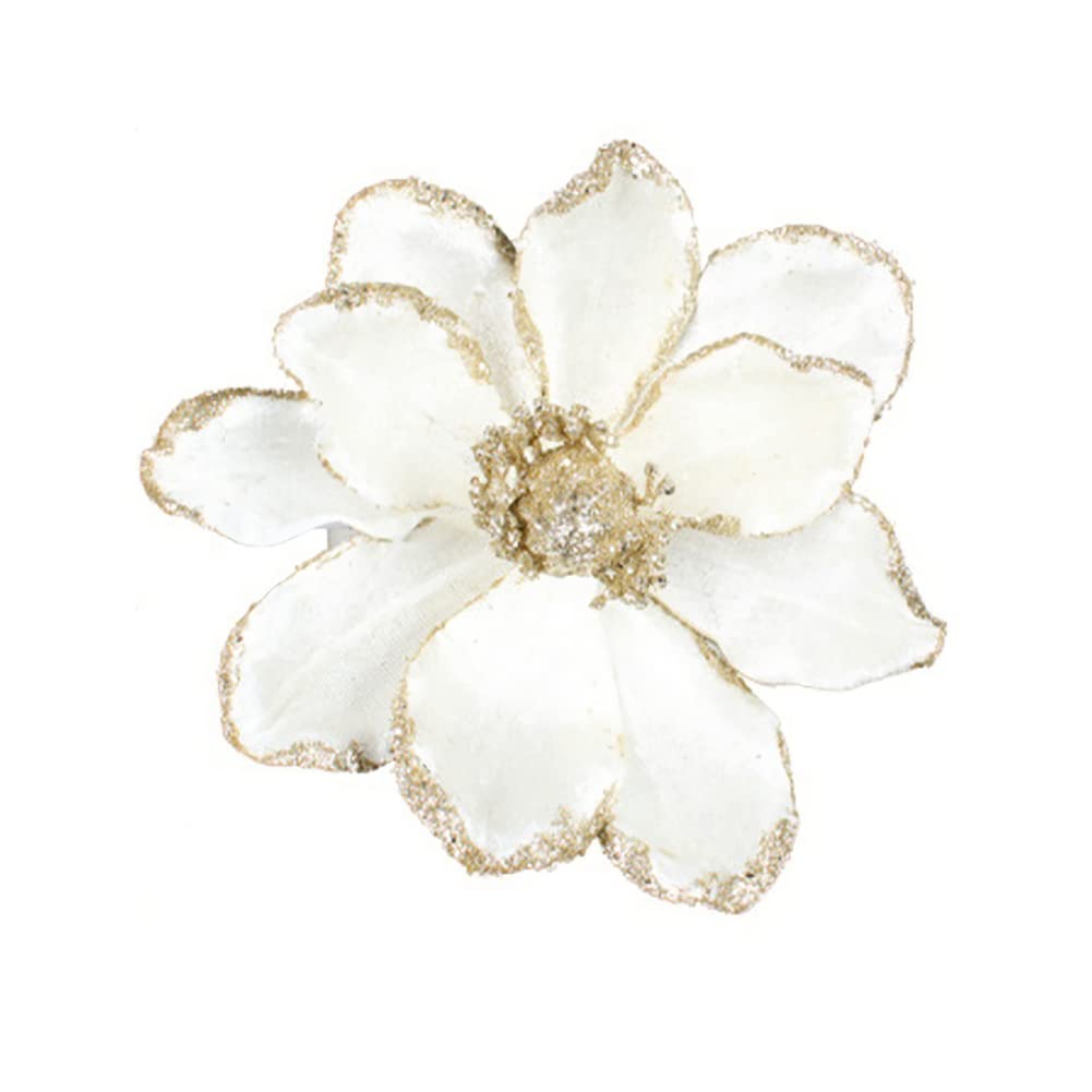 vctops 10 PCS Glitter Artificial Flower Christmas Tree Wreath DIY Ornaments 6.3 Inch Faux Flower for Xmas New Year Wedding Party Holiday Decoration,White A