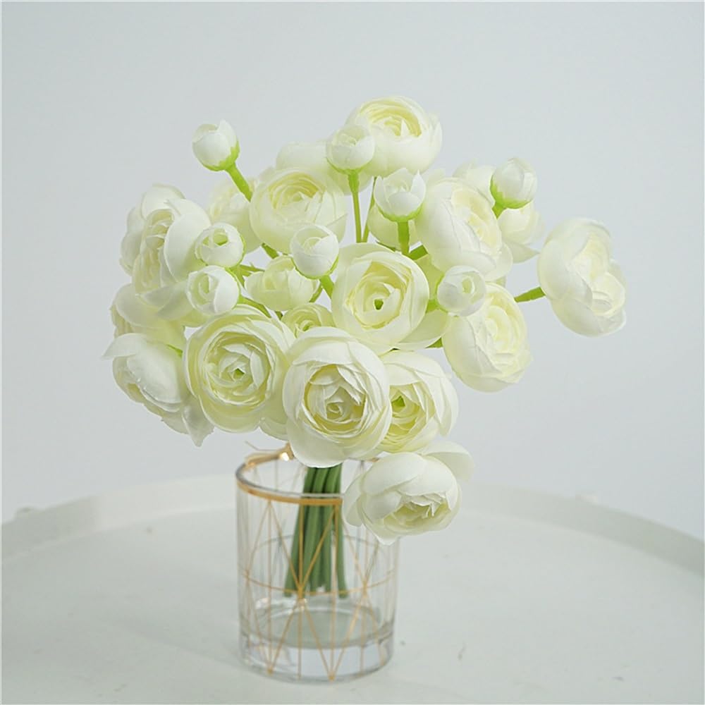 WEIDOLLAR Ranunculus Artificial Flower, 24Pcs Faux Silk Mini Ranunculus Flowers Bulk Fake Wedding Filler Flowers for DIY Bouquet Centerpieces Arrangements Bridal Shower Decorations (Ivory)