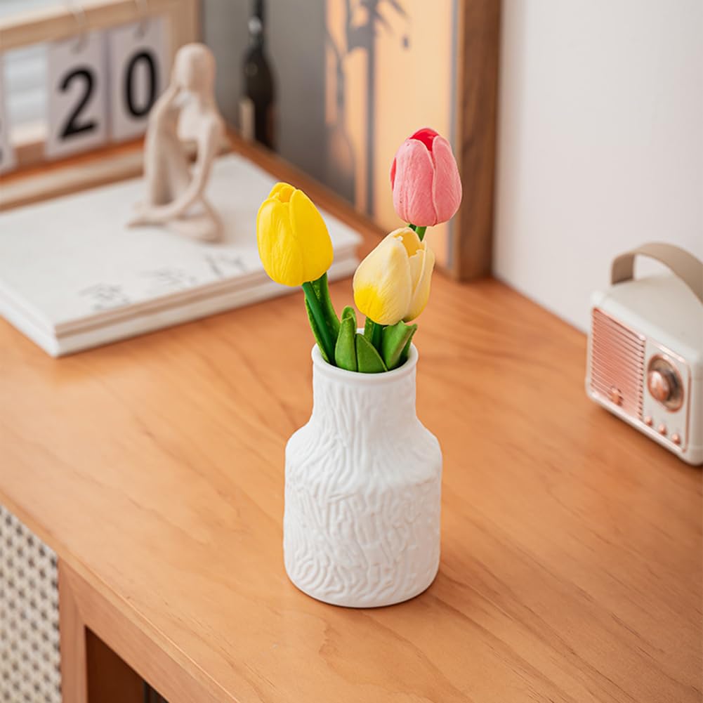 White Ceramic Vases Set of 3, Home Decorative Vase,Rustic Farmhouse Decor, for Your Kitchen, Bedroom, Office, Living Room, Bathroom, & Shelf Centerpiece Table Decorations (White)