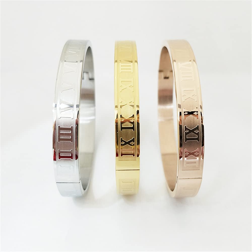 AIKESIWAI Roman Numeral Series Glossy Bracelet, Fashion Three-Color Number Bracelet for Men and Women (MAN-S)