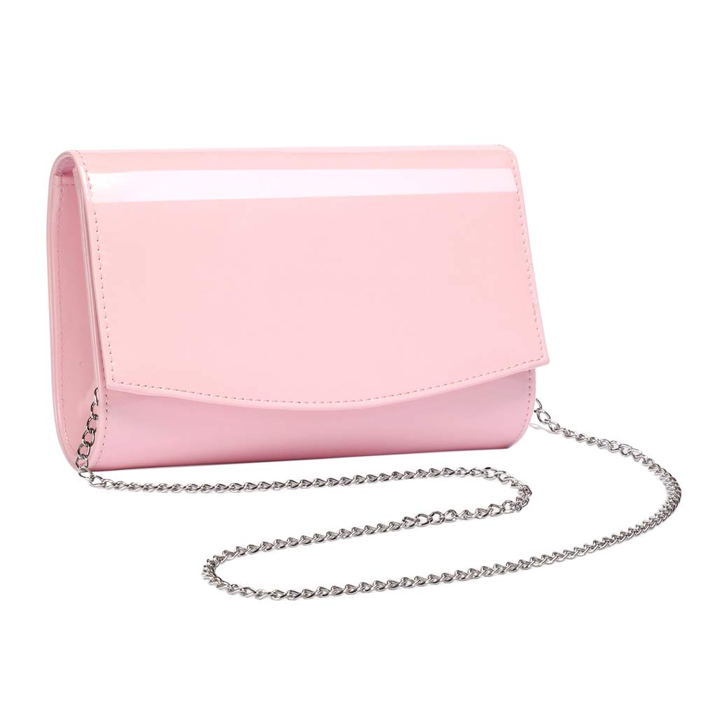 WALLYN'S Women Patent Leather Wallets Fashion Clutch Purses, Evening Bag Handbag Solid Color (Pink)