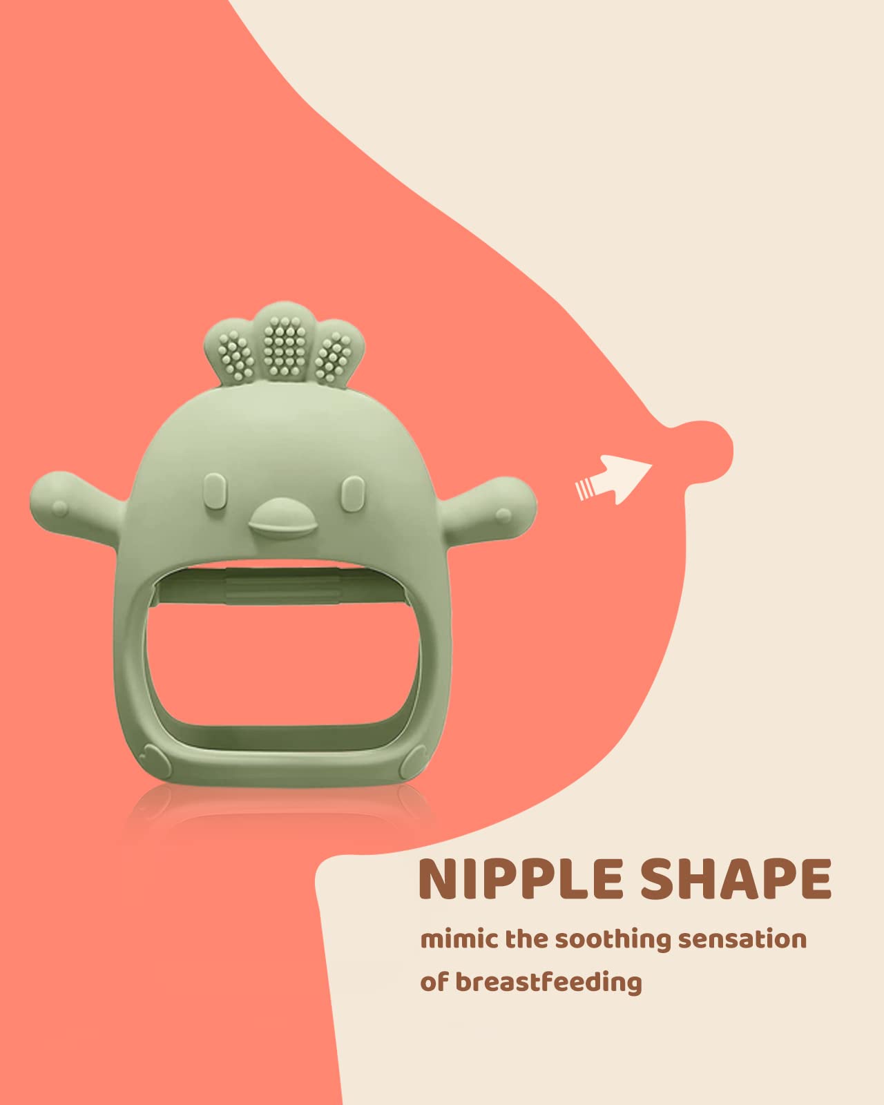 2 Packs Baby Teething Toy for 0-6 6-12 Months, Food Grade Silicone Teething Mitten, Anti Dropping Wrist Hand Teethers Baby Chew Toys for Sucking Needs, BPA Free (Green & Caramel)