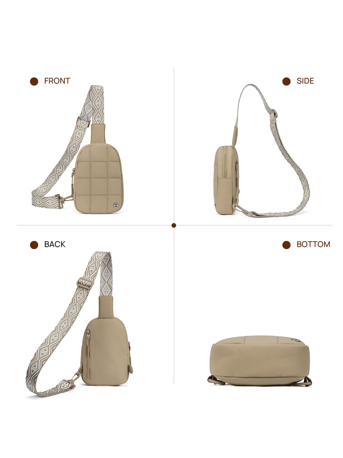 Telena Crossbody Bags for Women Quilted Puffer Cross Body Sling Bag Khaki