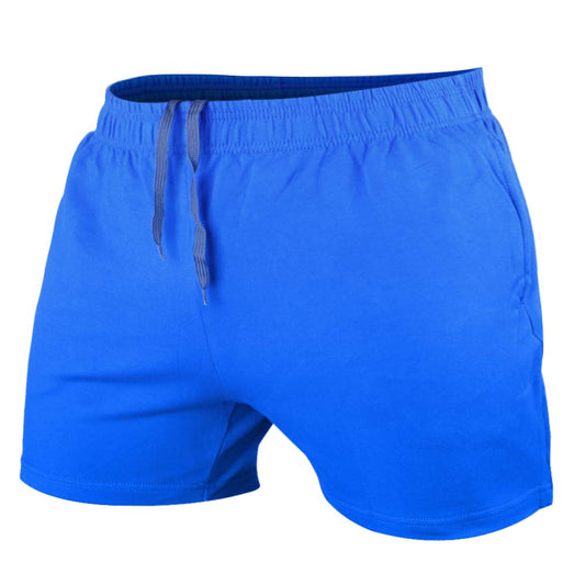 JEEING GEAR Men's Bodybuilding Workout Gym Shorts 5" Inseam Sports Cotton with Pocket Blue Color Size L